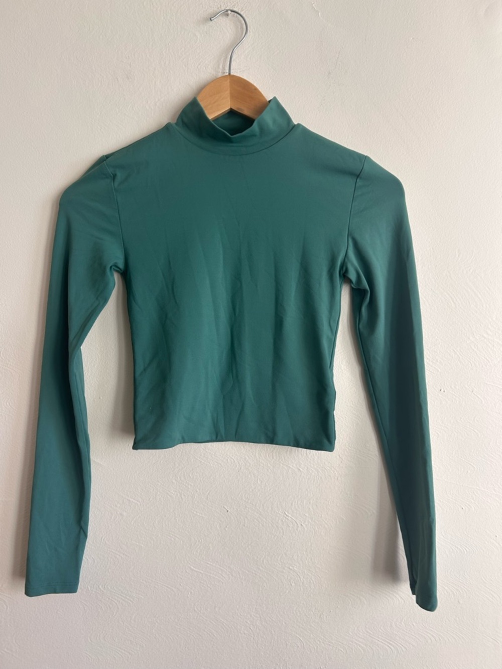 Babaton Contour Cropped Mock Neck Top Teal XS